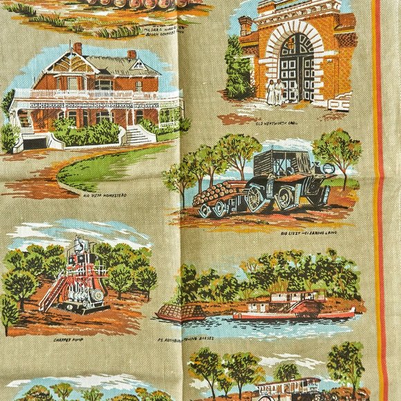 Vintage Australia Mildura Sunraysia Historic District Linen Cotton Tea Towel - Picture 3 of 7